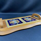 Plateau de service en hêtre et carreaux faïence de Gien décor Renaissance