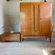 Armoire chêne et rotin vintage