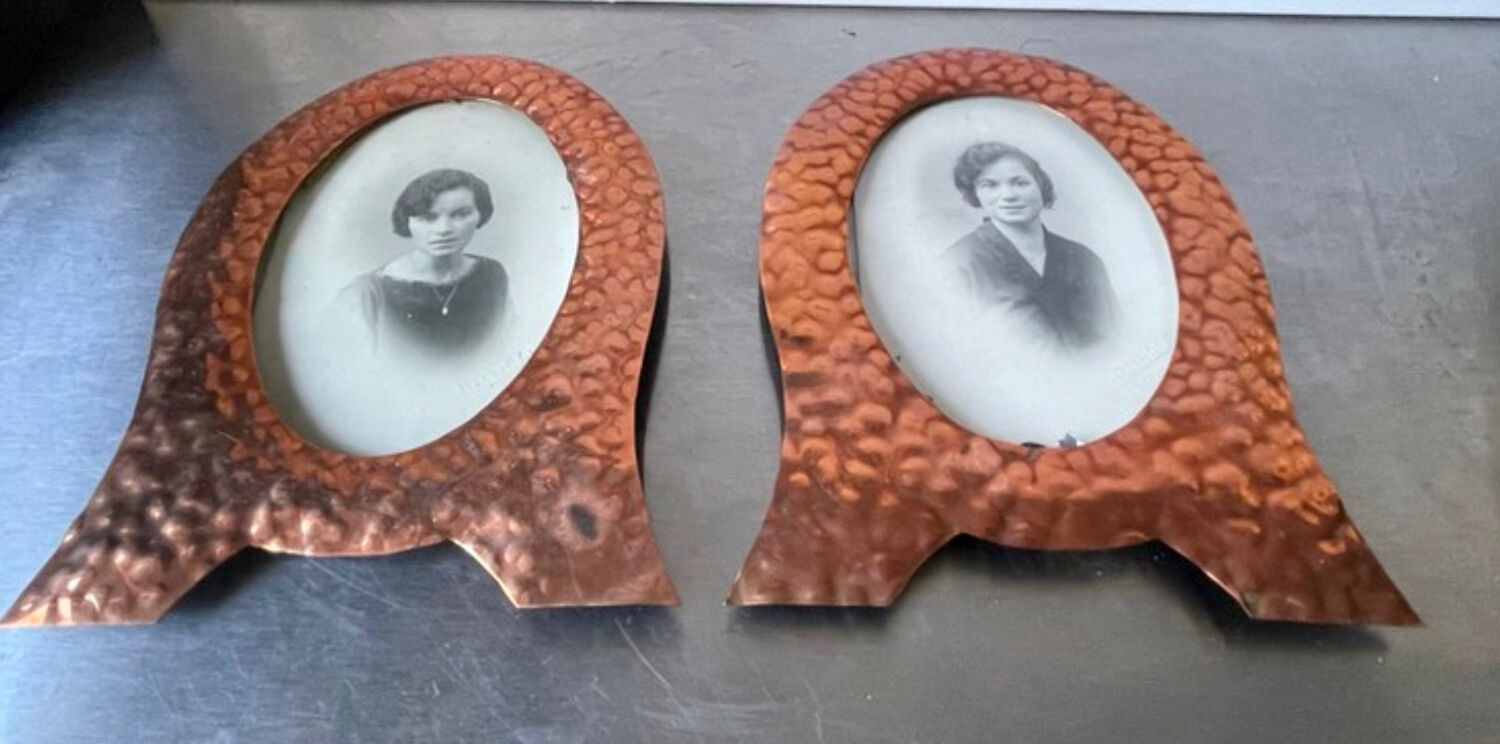 Pair of art nouveau copper metal photo frames