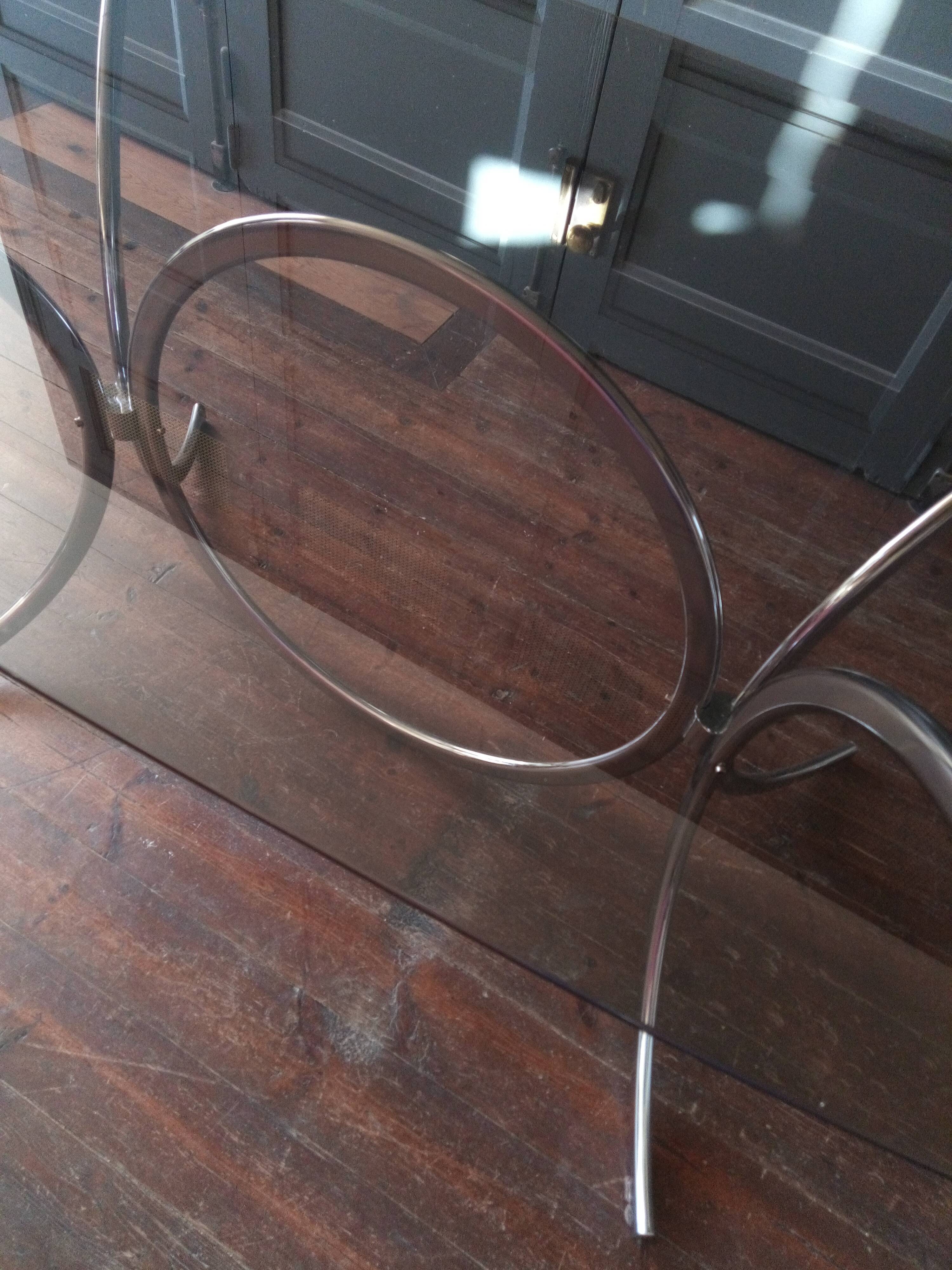 Vintage dining table chrome glass and metal