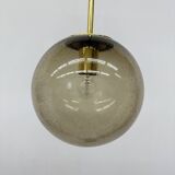 Limburg Glashütte brass smoked glass ball pendant hanging lamp , 1970s