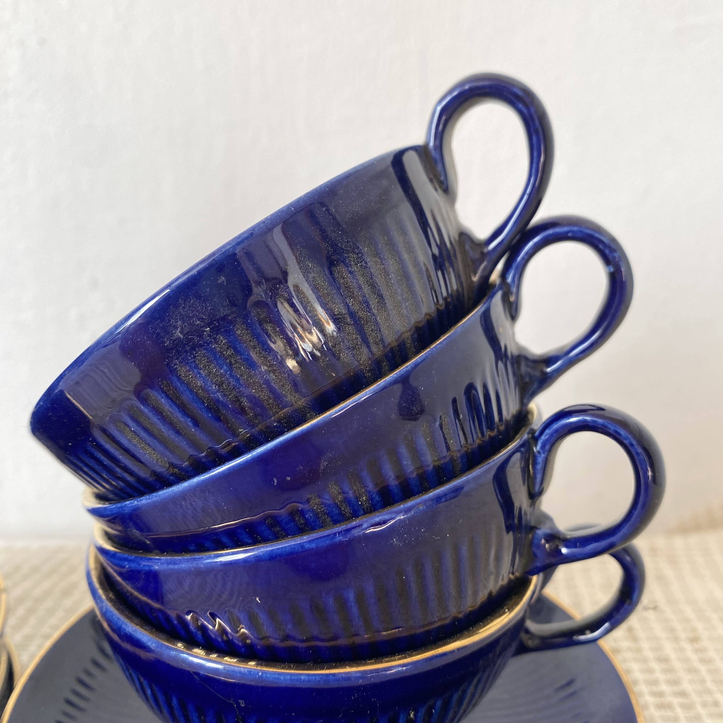 Midnight blue and gold coffee cups and saucers