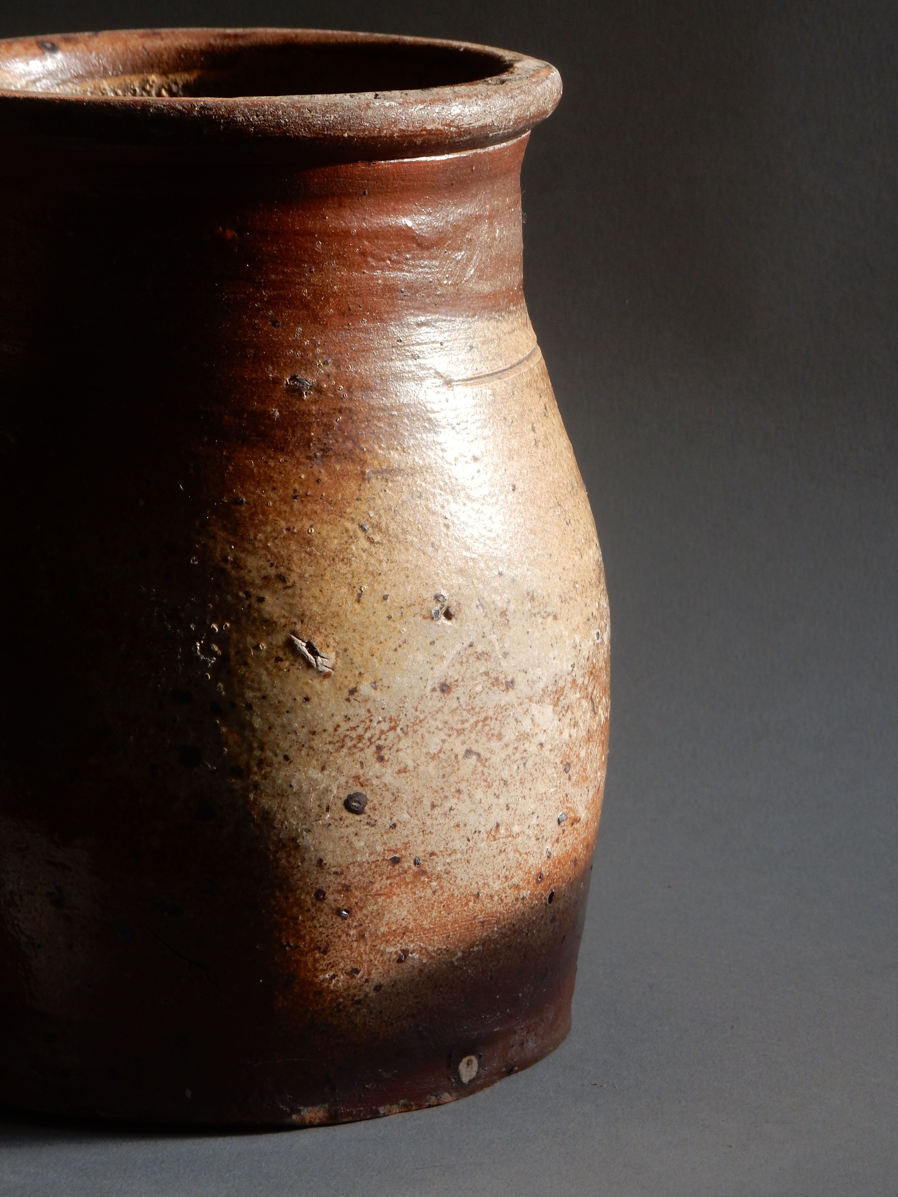 Brown terracotta milk pot / French antique farm / Artisan pottery