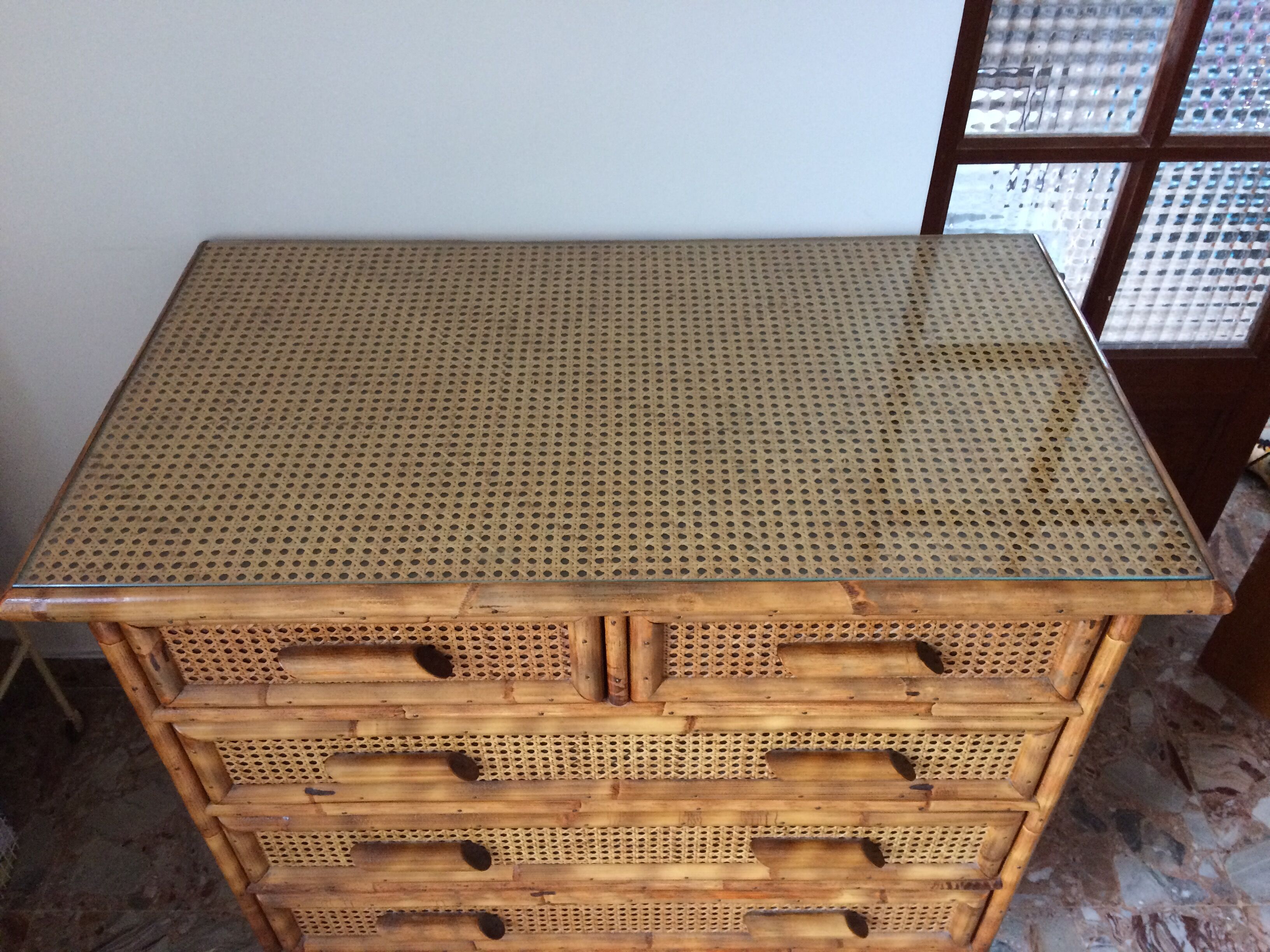 Commode vintage rotin et cannage