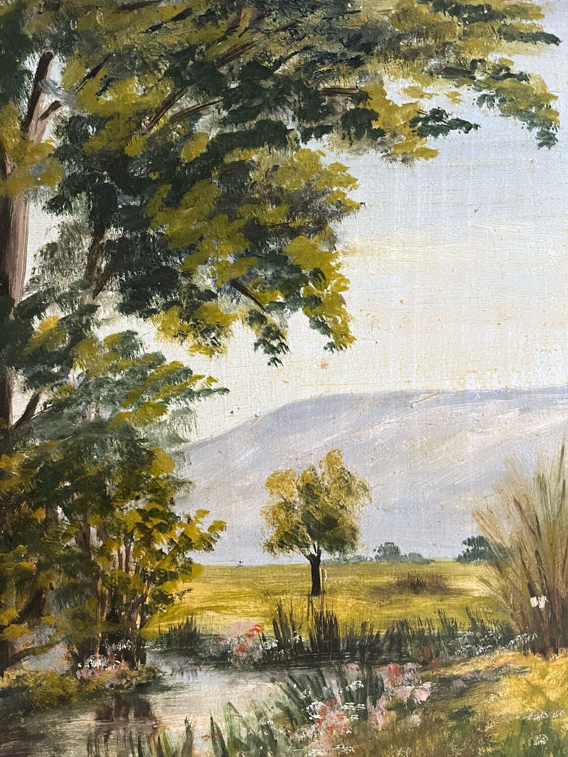 Peinture ancienne huile sur bois paysage verdoyant Joseph Guénard