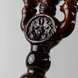 Large brown glazed ceramic candle holder for 3 candles - Brutalist mid-century Estonian design, 1960s