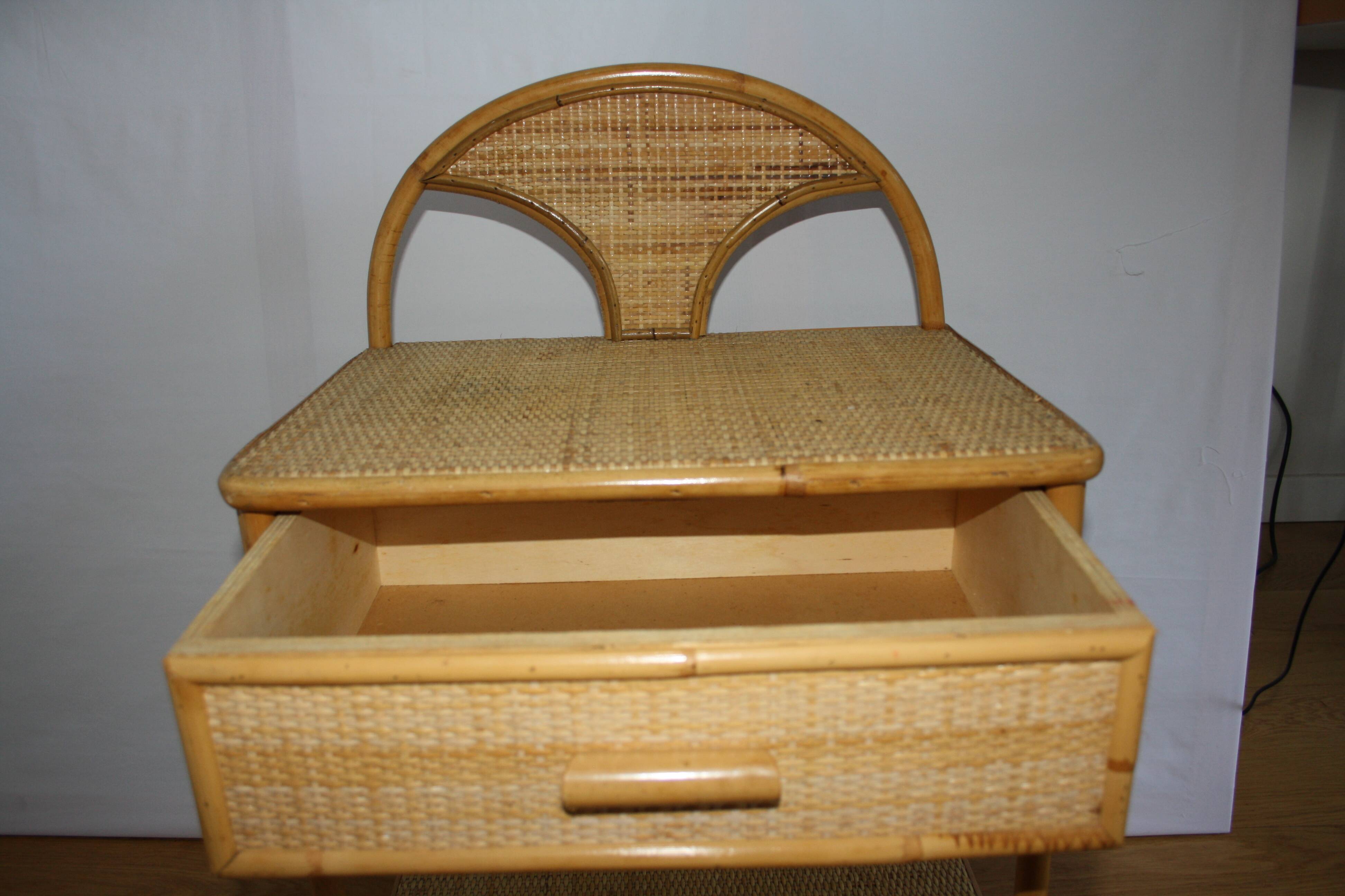 Rattan bedside table with drawer