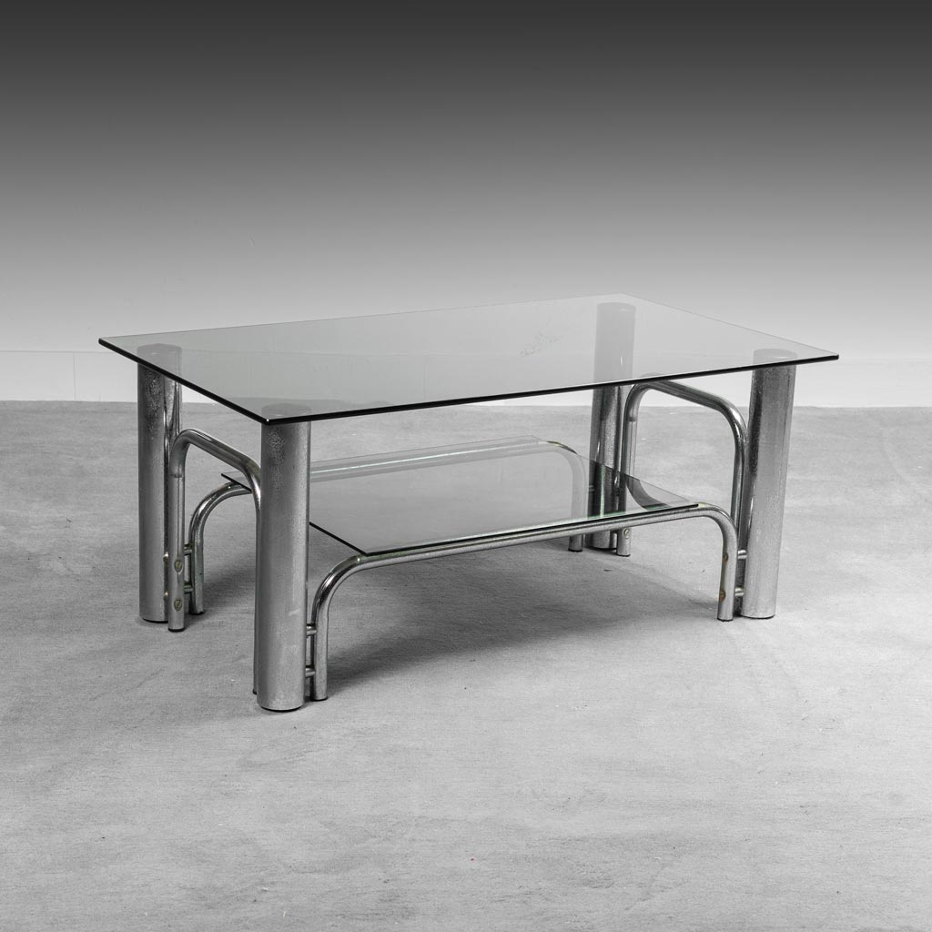 Coffee table in metal smoked glass 70s vintage