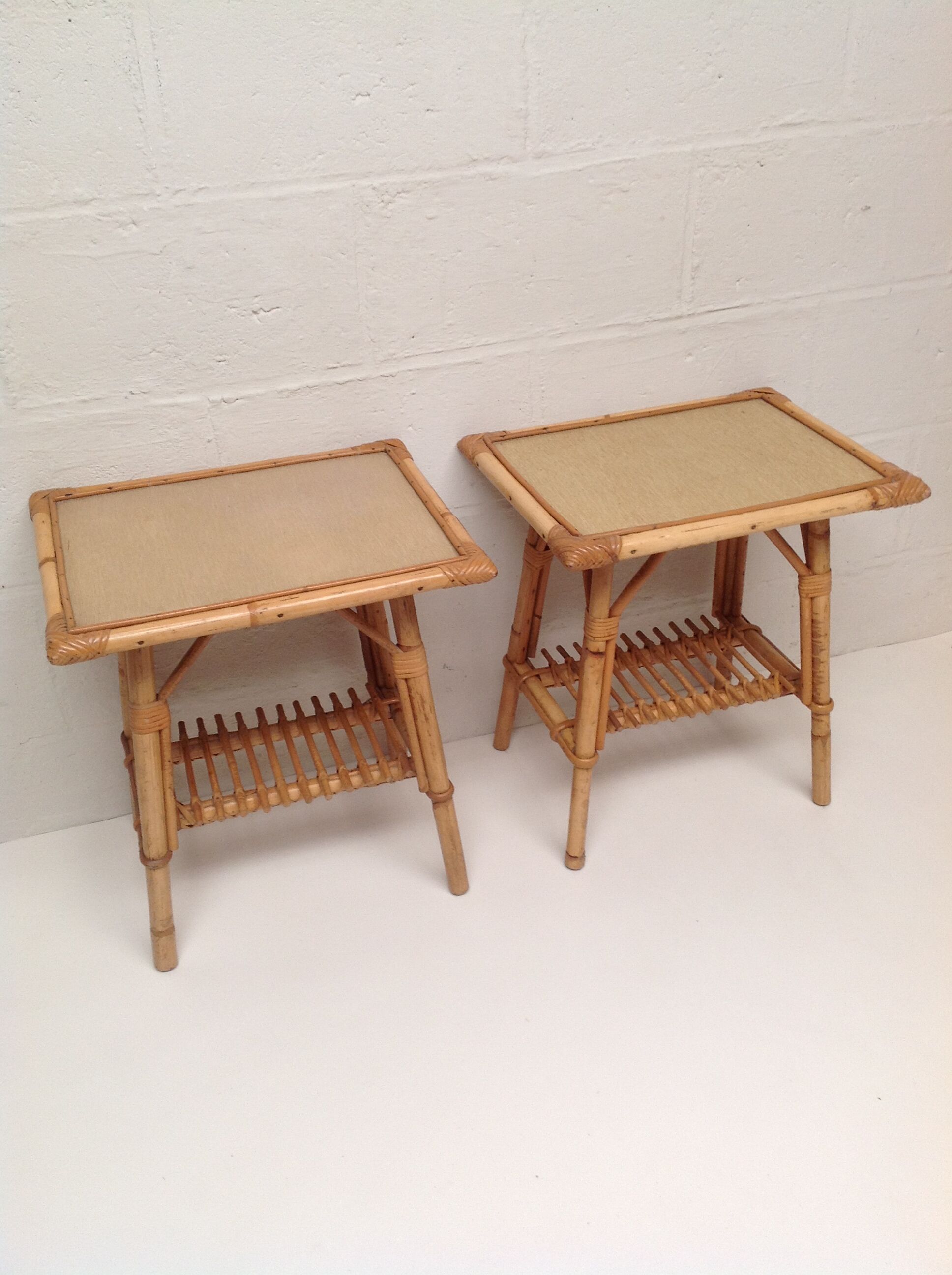 Pair of vintage rattan bedside tables