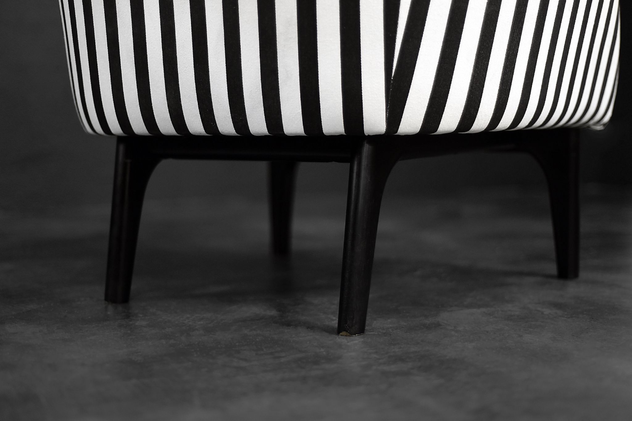 Mid-century modern Scandinavian rounded armchairs with black and white stripes, 1960s.