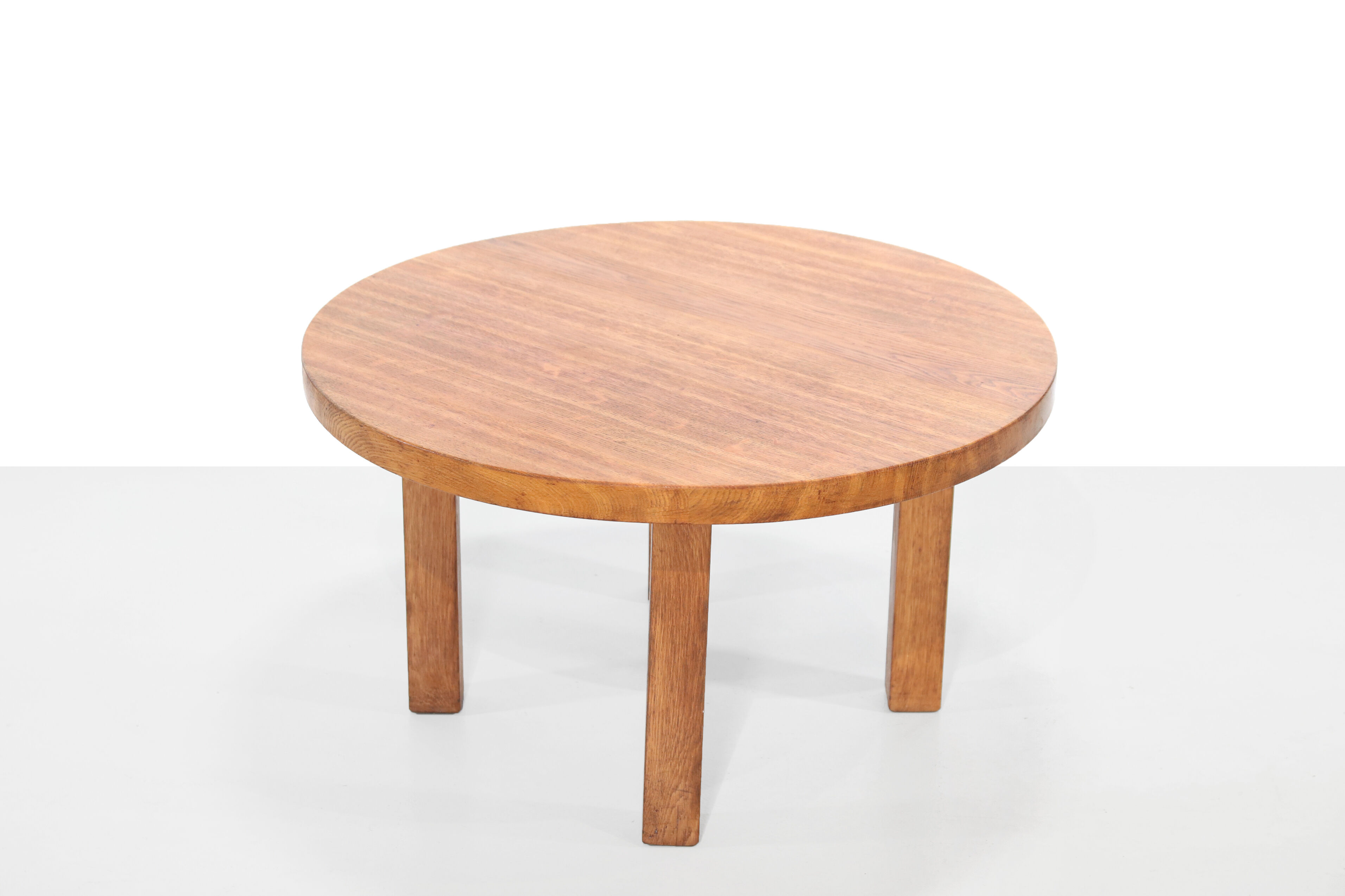 Round brutalist artisan solid oak coffee table