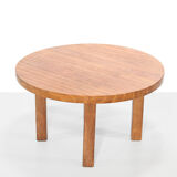 Round brutalist artisan solid oak coffee table