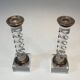 Pair of twisted plexiglass and silver-plated candlesticks