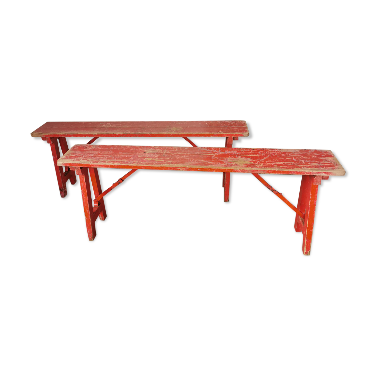 Paire de bancs pliants en bois