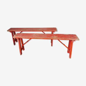 Pair of wooden folding benches