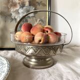 Art Deco fruit bowl in silver-plated metal and chiseled glass