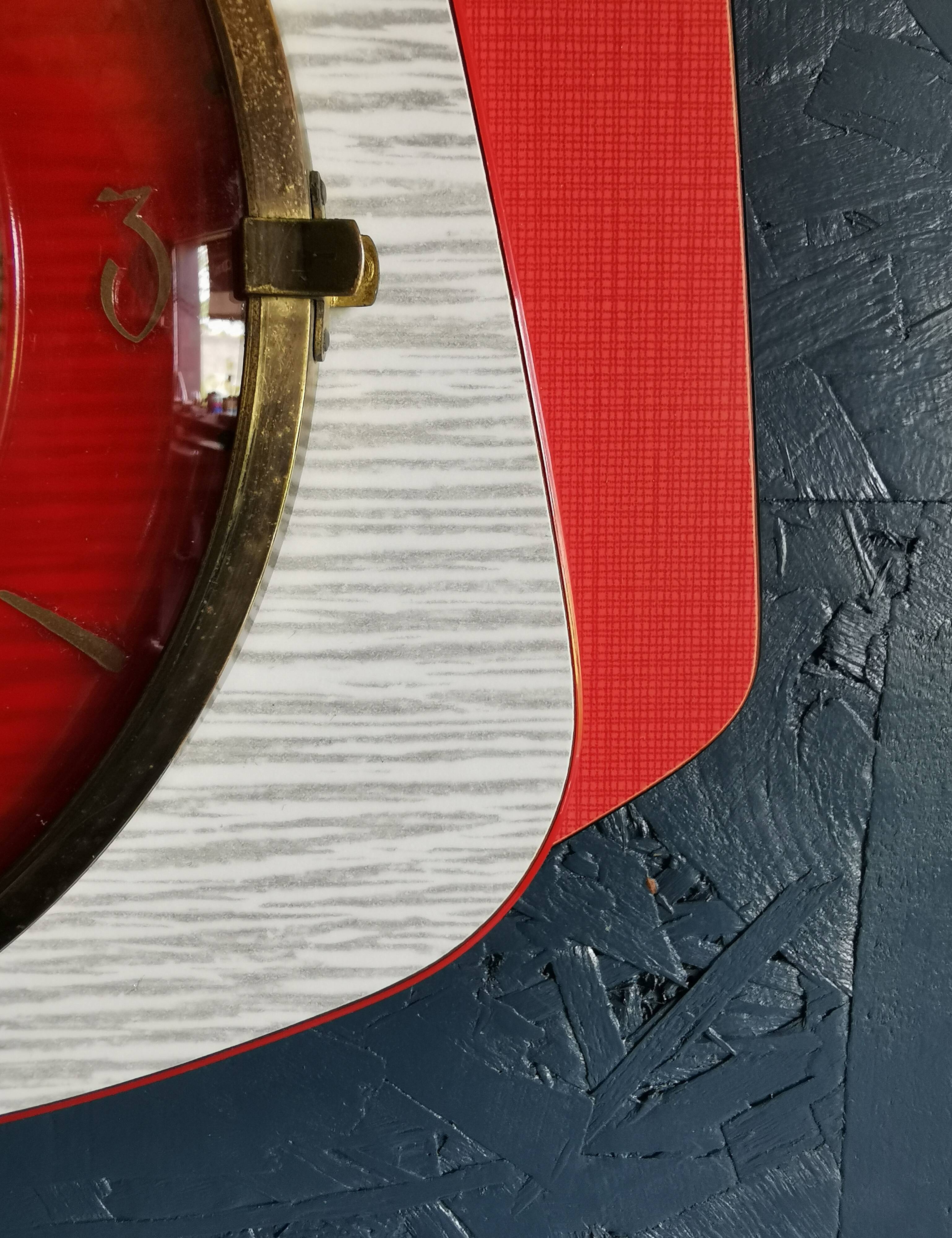 Vintage formica clock silent wall clock "Rouge Gris"