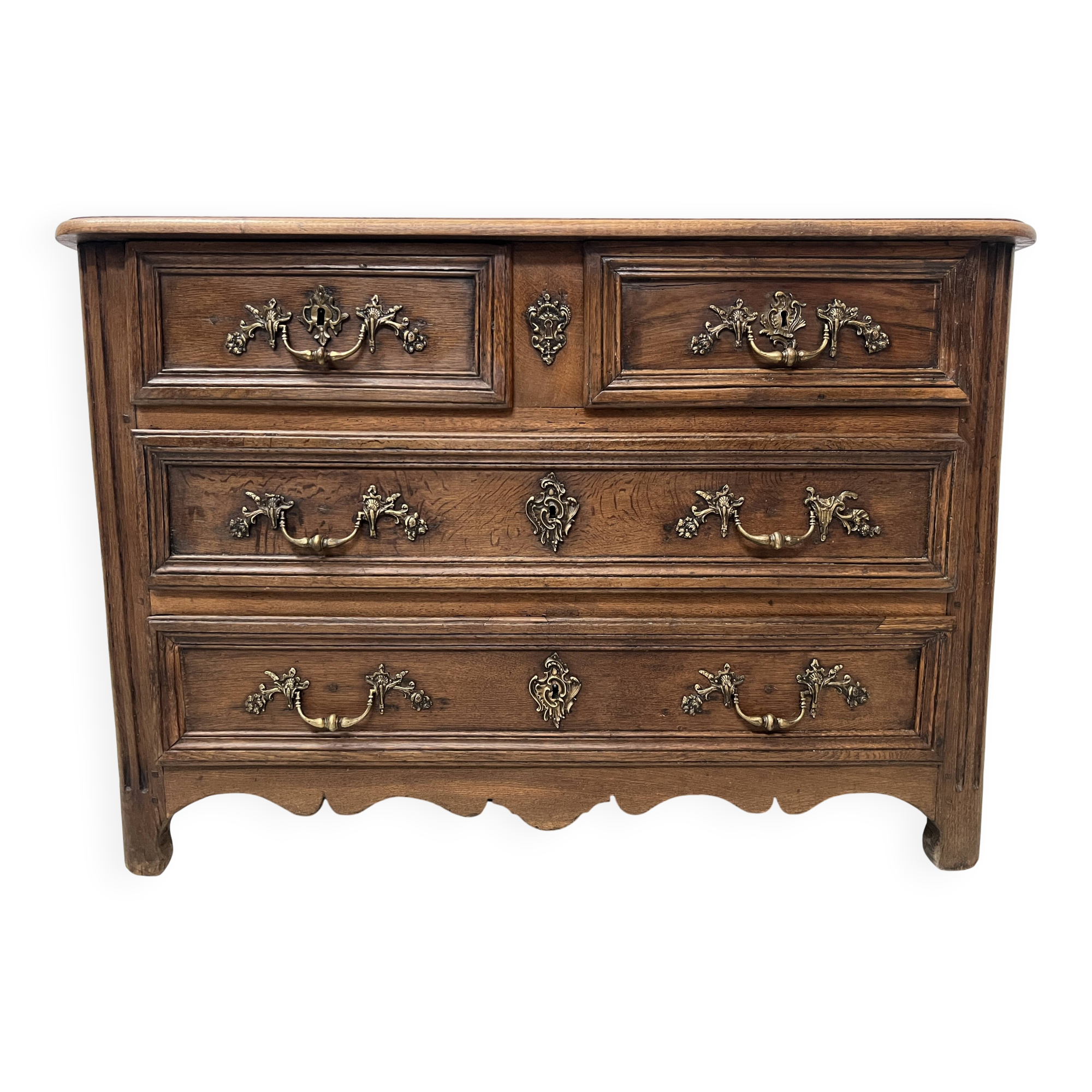 Louis XIV style chest of drawers in solid oak, 18th century