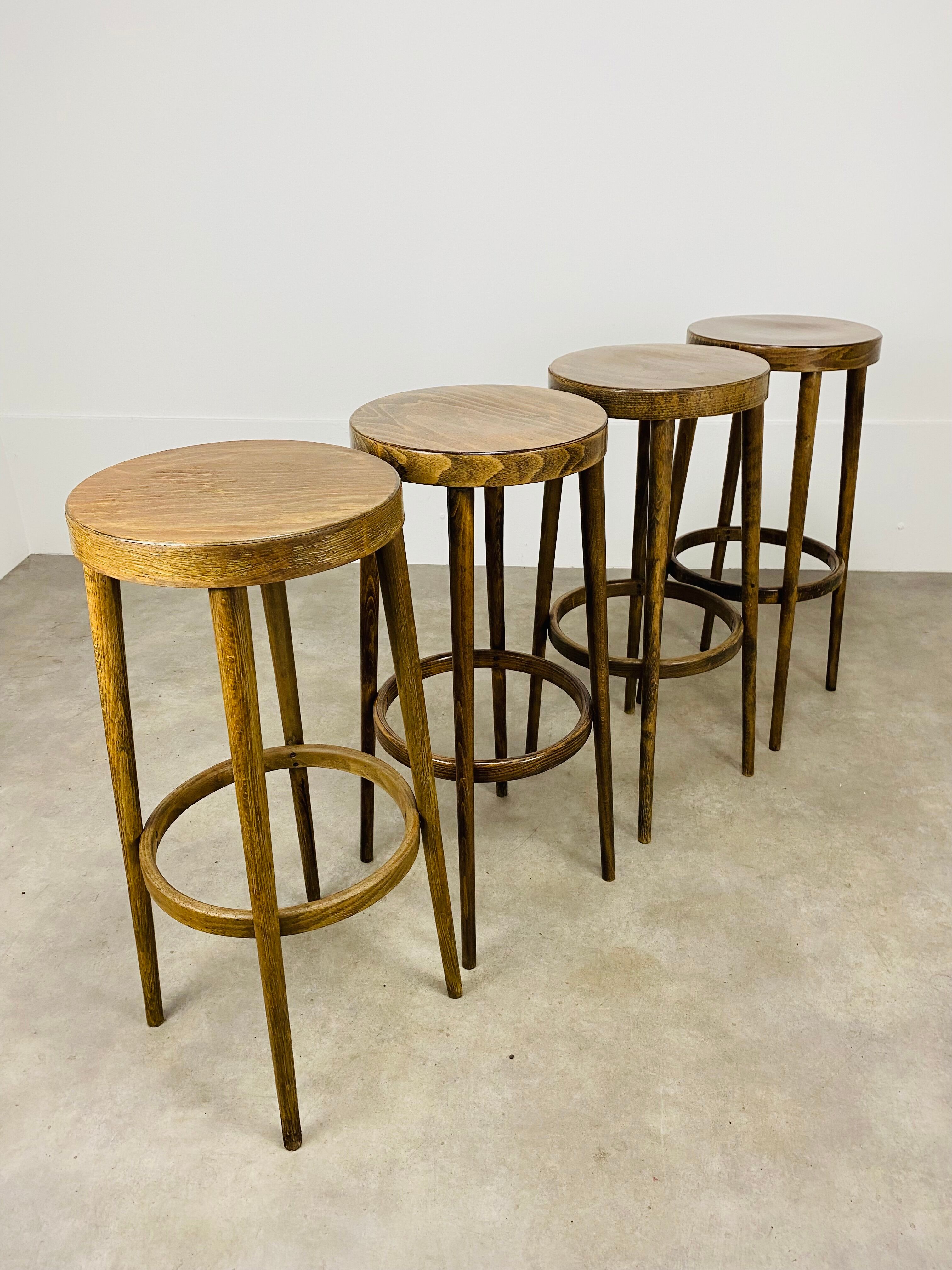 4 bar stools Baumann wood 60s bistro