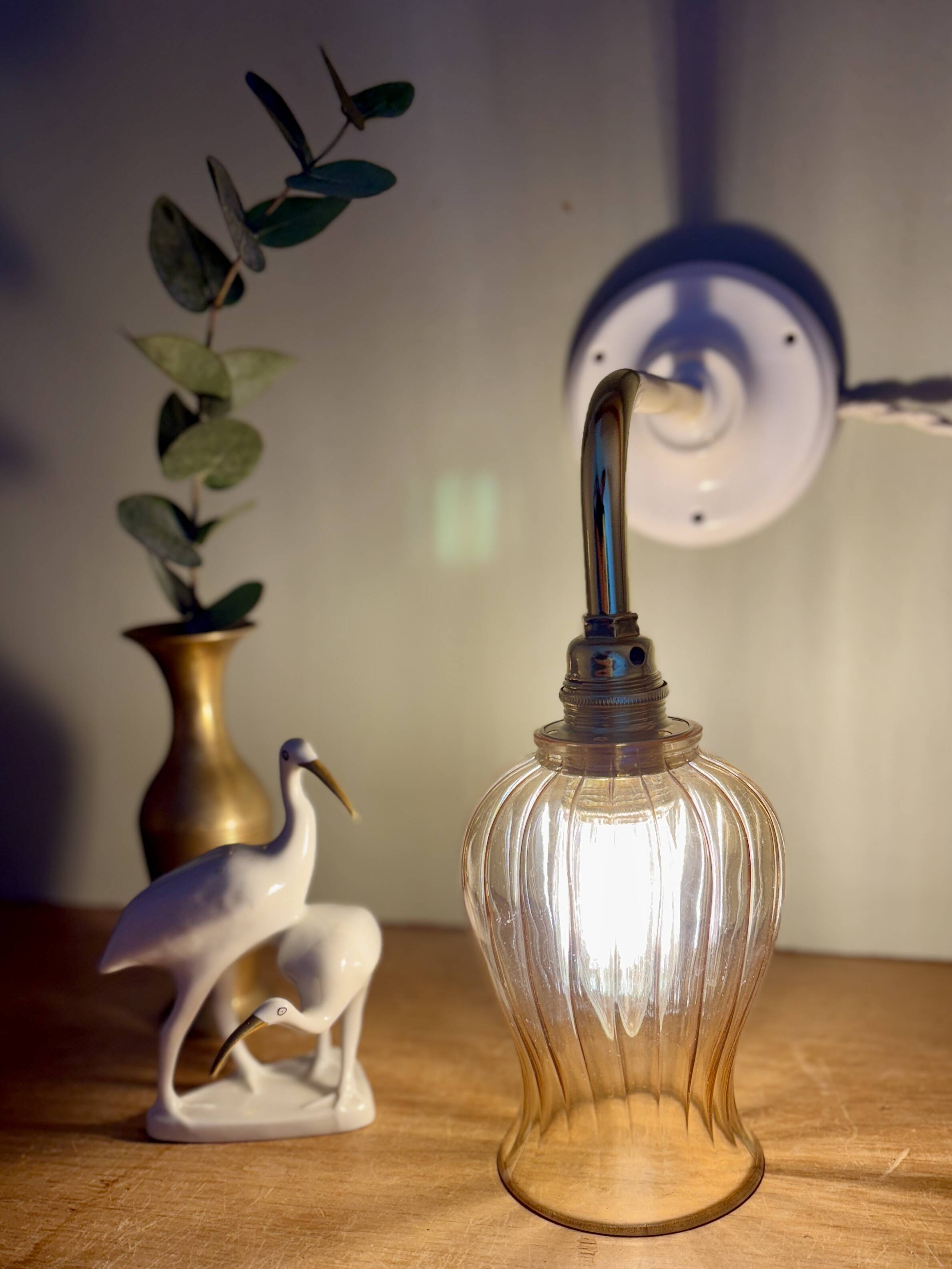 Vintage tulip angled wall light in amber glass