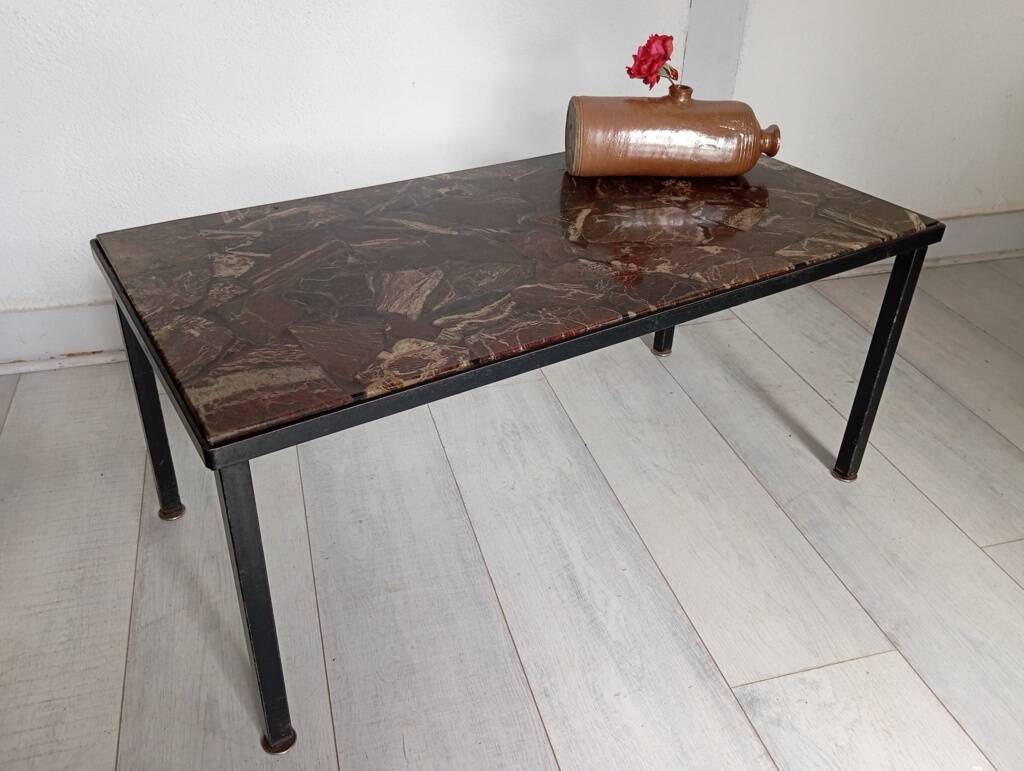 Table basse en pierre naturelle et résine, années 70