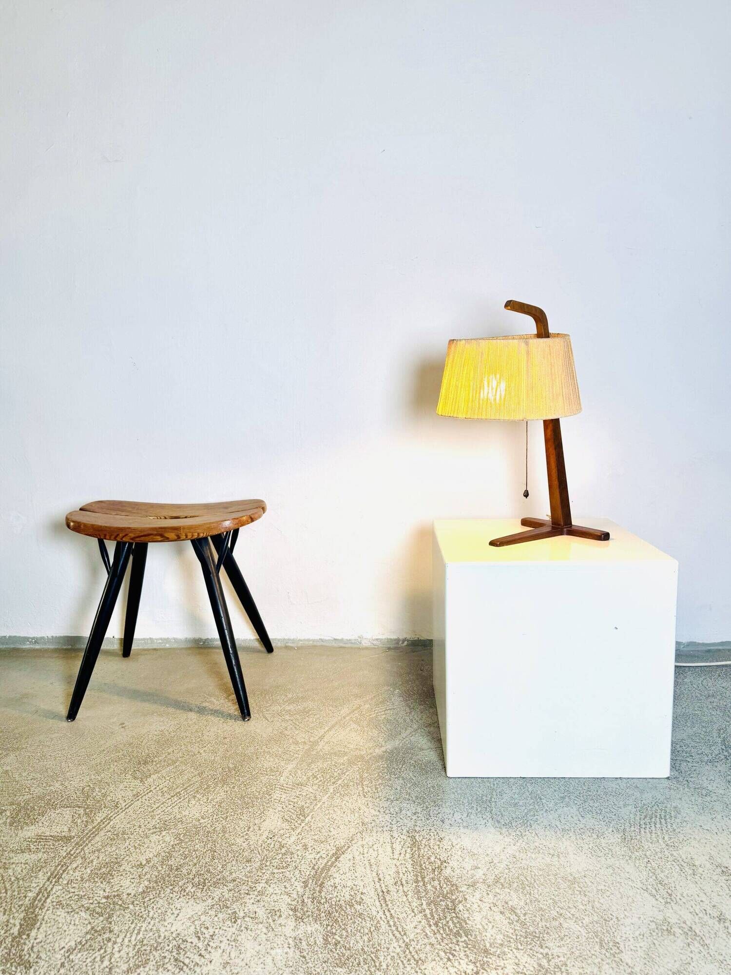 Hemp String & Teak Wood Table Lamp By Ib Fabiansen For Fog & Mørup, Denmark 1950S