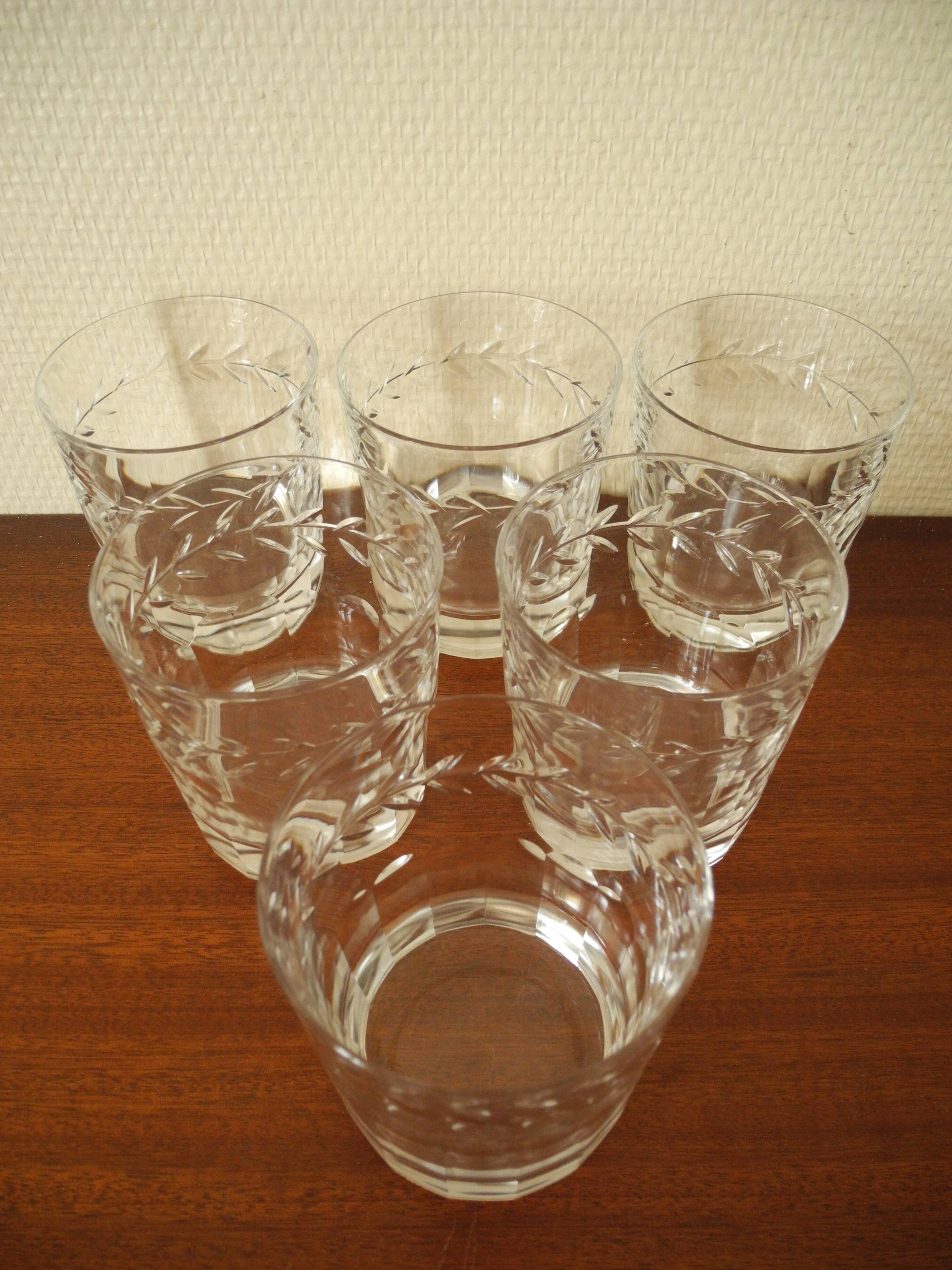 6 Lorraine crystal whiskey glasses vintage French crystal glasses service