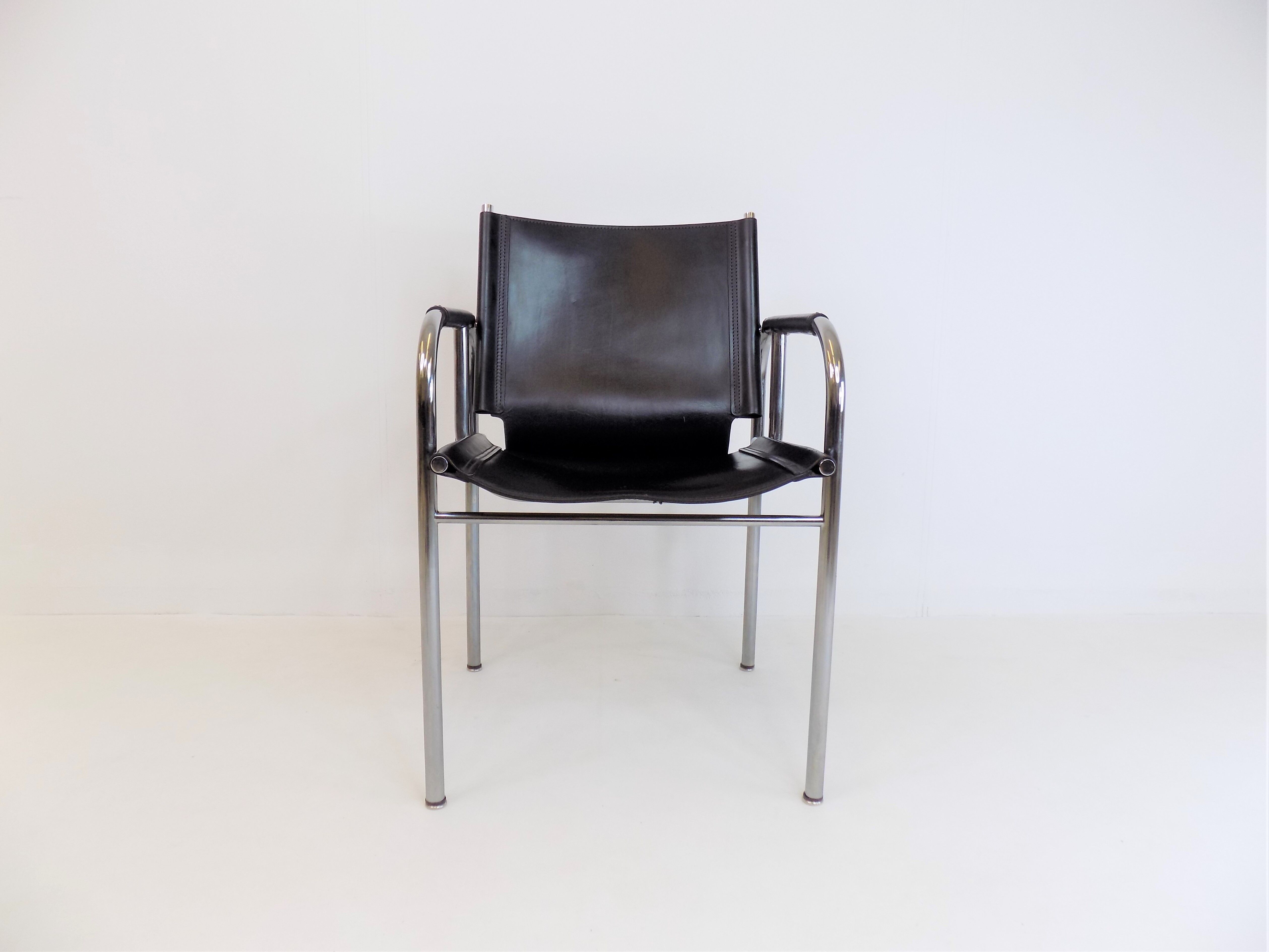 Strässle HE leather lounge chair by Hans Eichenberger