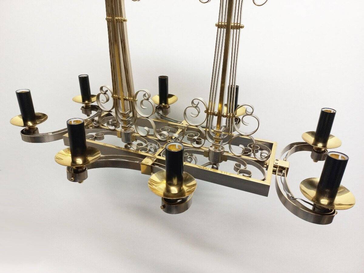 Important gilded brass chandelier circa 1940