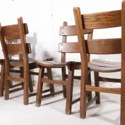 Set of 4 brutalist oak ladderback dining chairs – Netherlands, 1970s