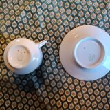 Set of 9 cups and 12 plates in P.N. Lamotte porcelain – blue decoration