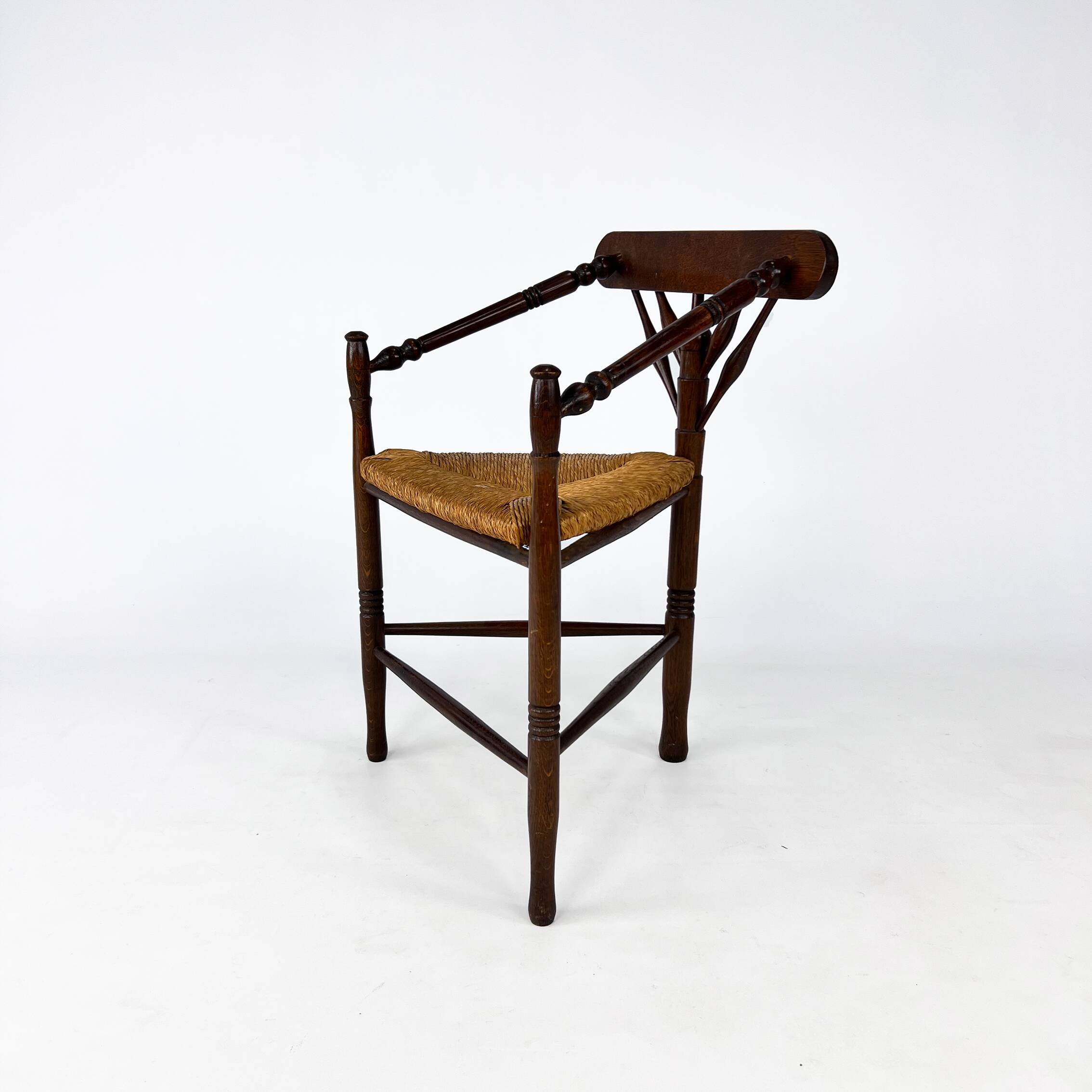 Dutch Antique Oak and Rush Chair, 1930s
