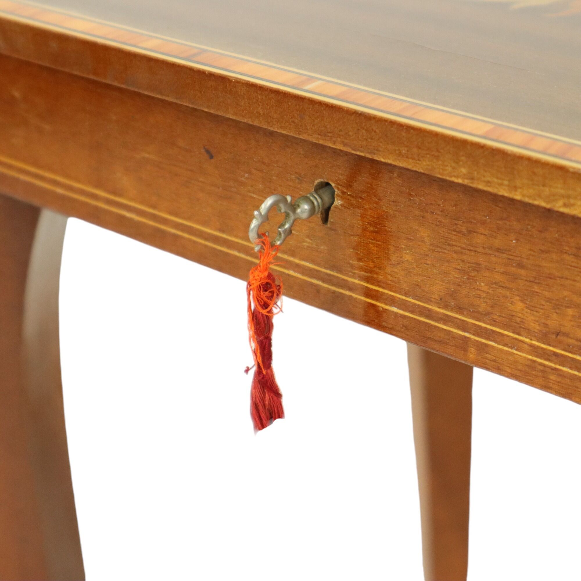 Reuge music box table with key inlaid wood made in italy 43cm