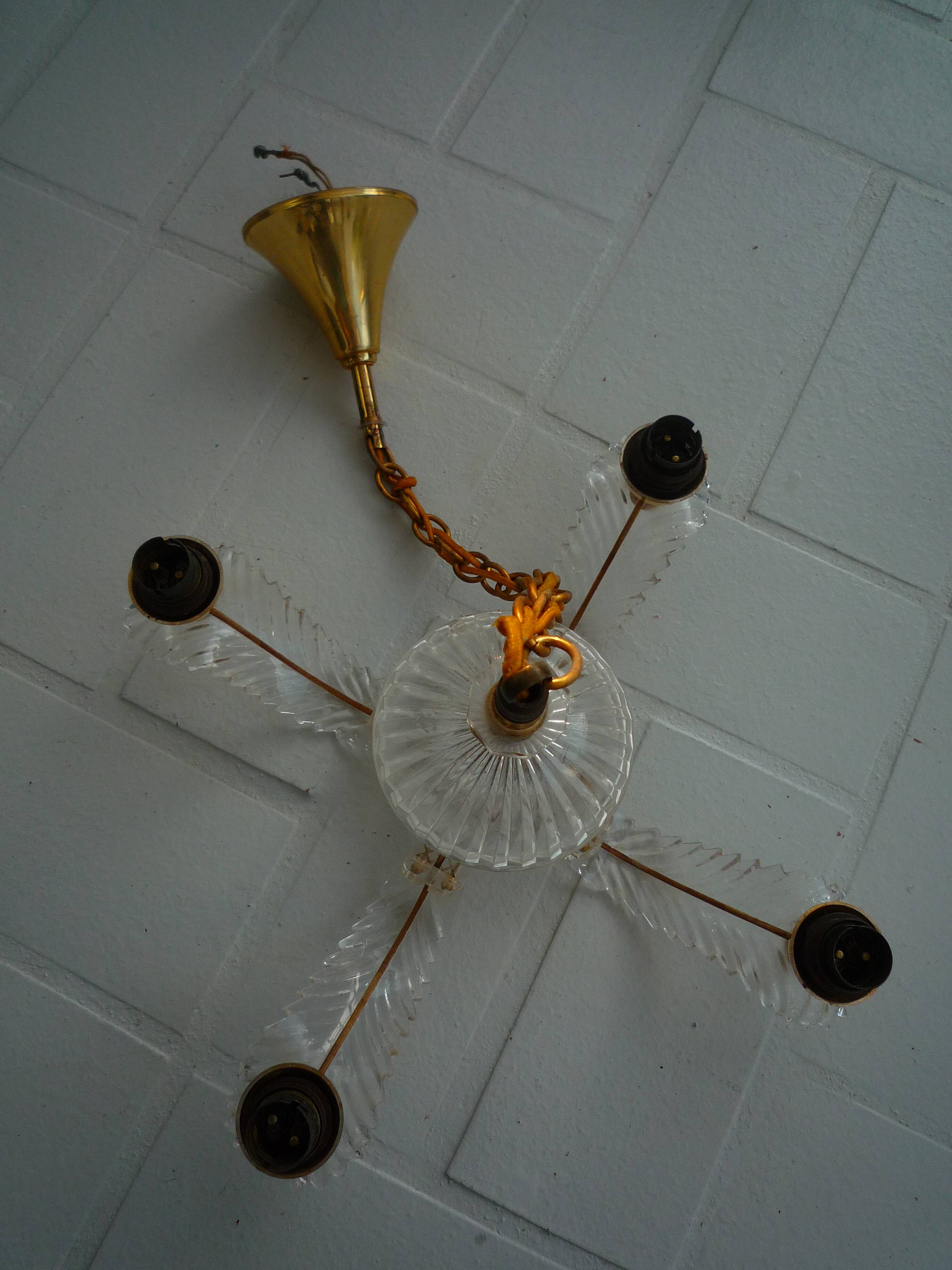 Suspension lamp 4 burners, plexiglass baroque style vintage 50-60s