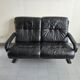 Scandinavian 2-seater sofa 1970s vintage in black leather and curved wood