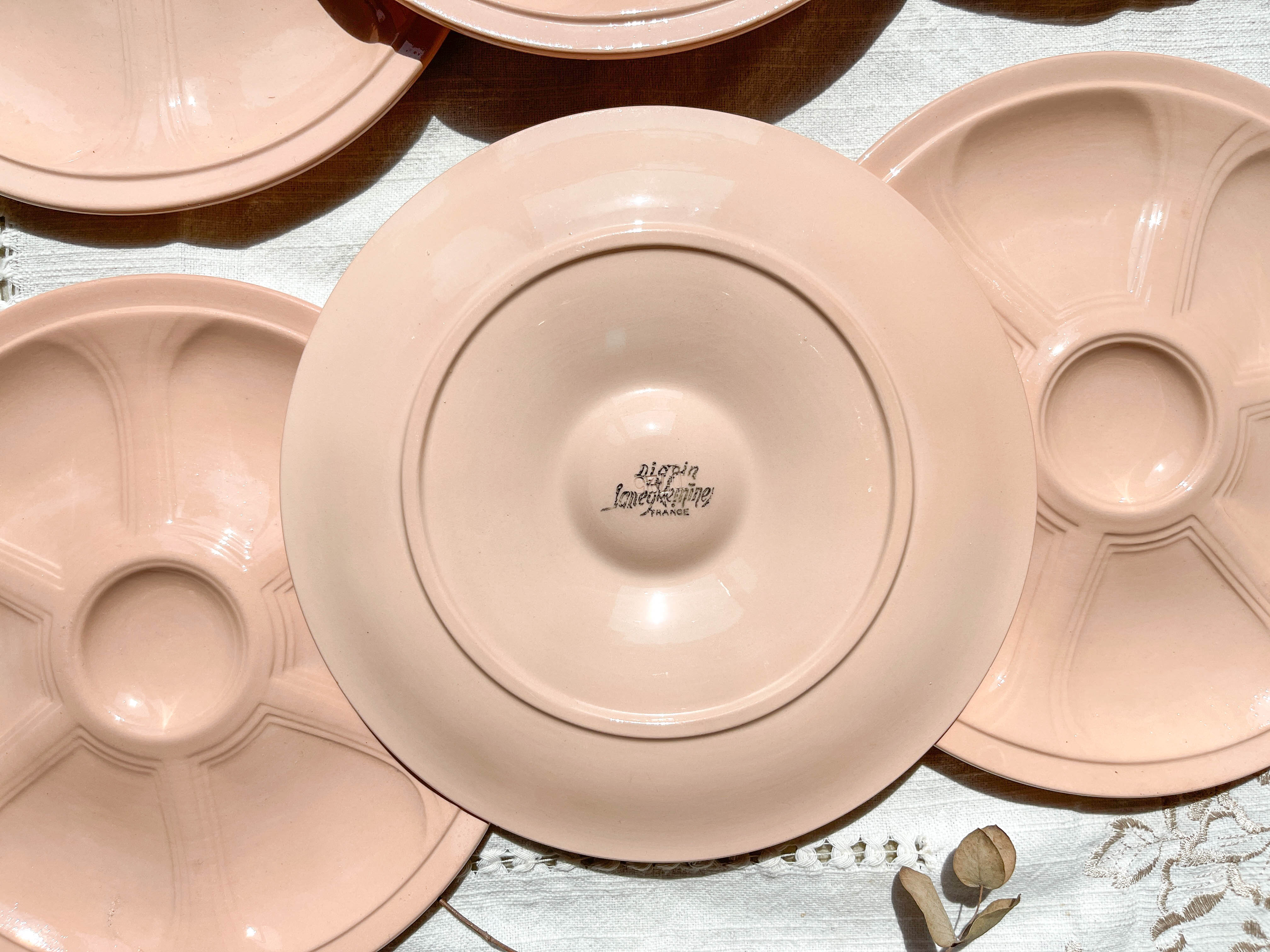 6 pink porcelain oyster plates from Digoin Sarreguemines