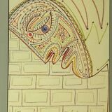 Lithograph, surrealist portrait, Jean Cocteau