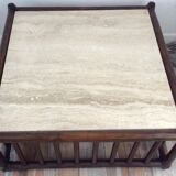 Table basse en bambou et travertin 1970 vintage