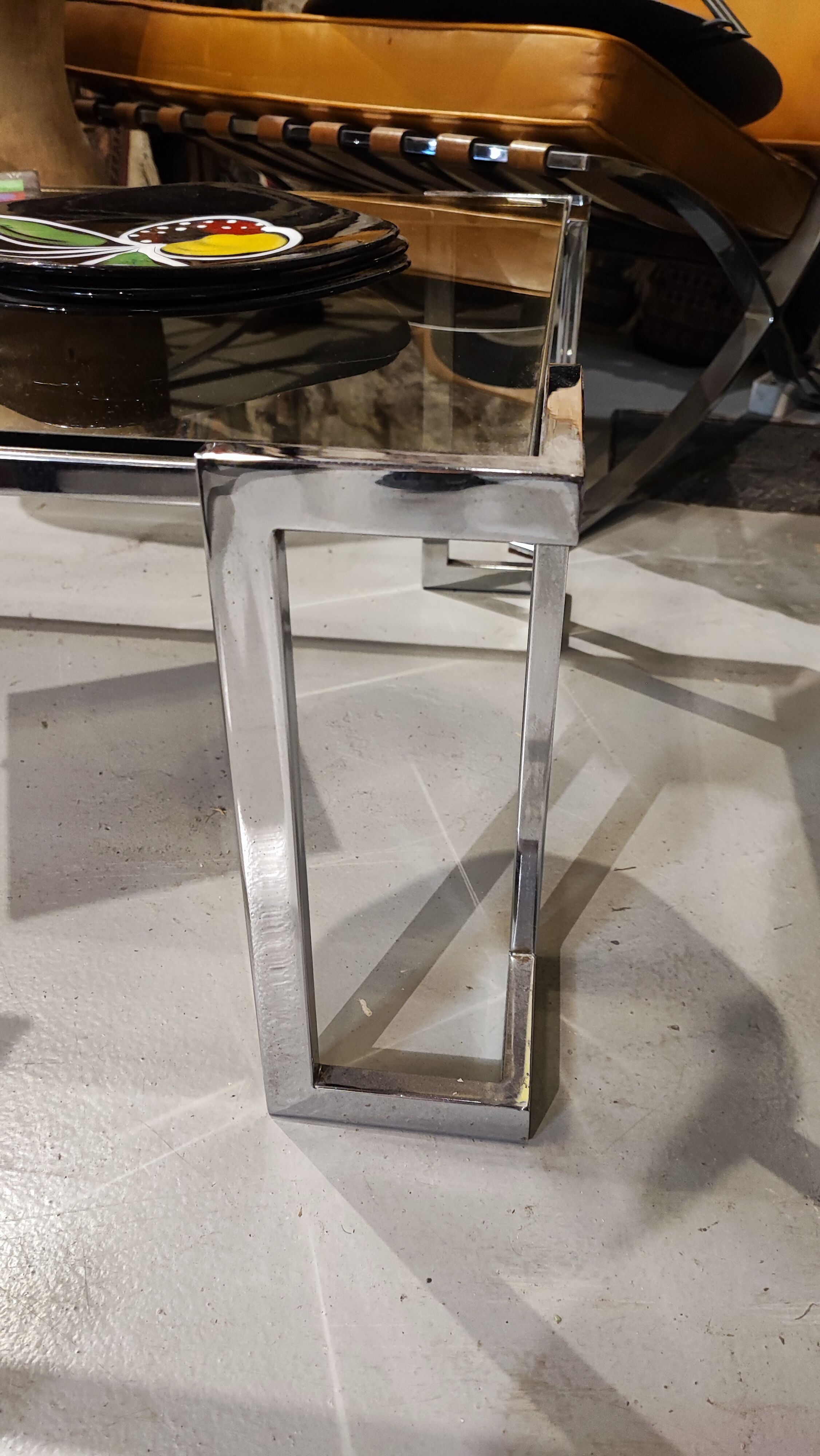 Vintage glass and chrome coffee table 1970