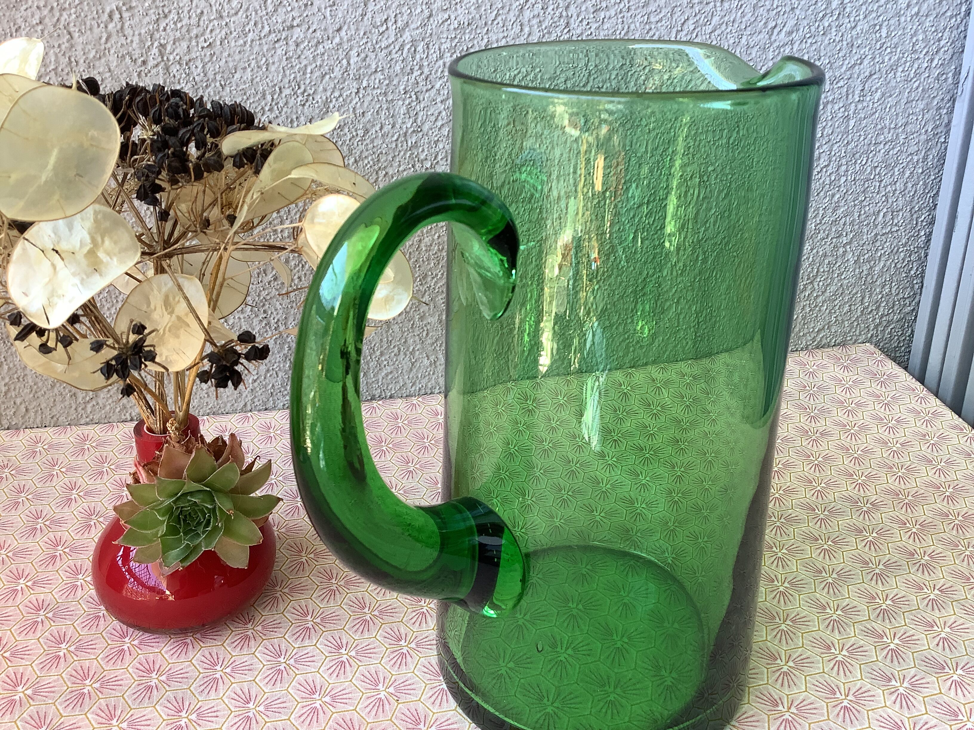 Green blown glass decanter