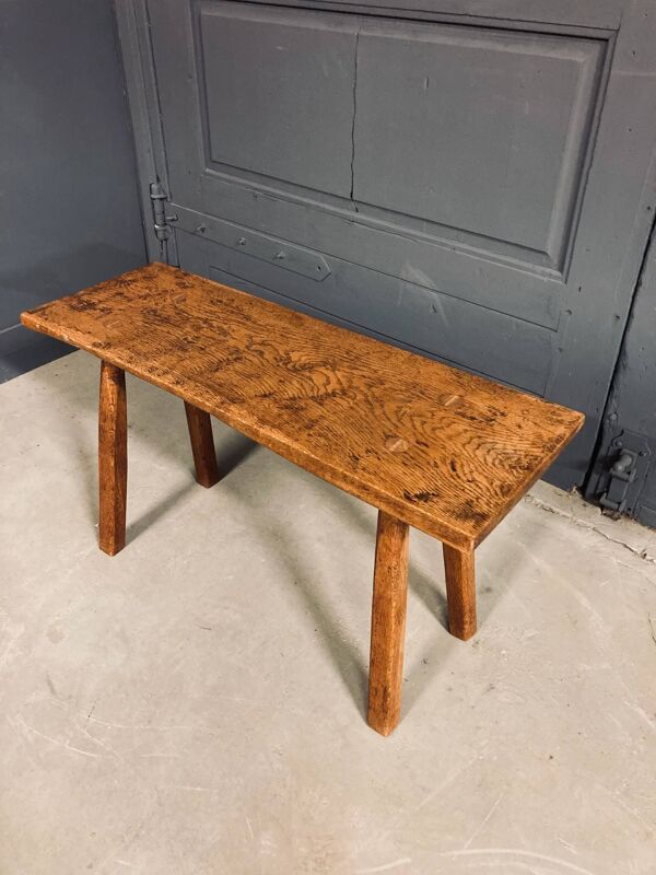 Banc industriel / table de boucher, années 1950, chêne massif