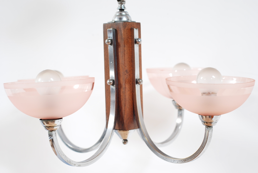 1940s wood and aluminum chandelier