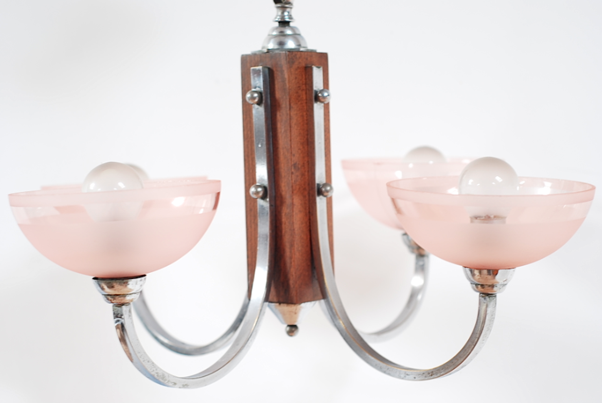 1940s wood and aluminum chandelier