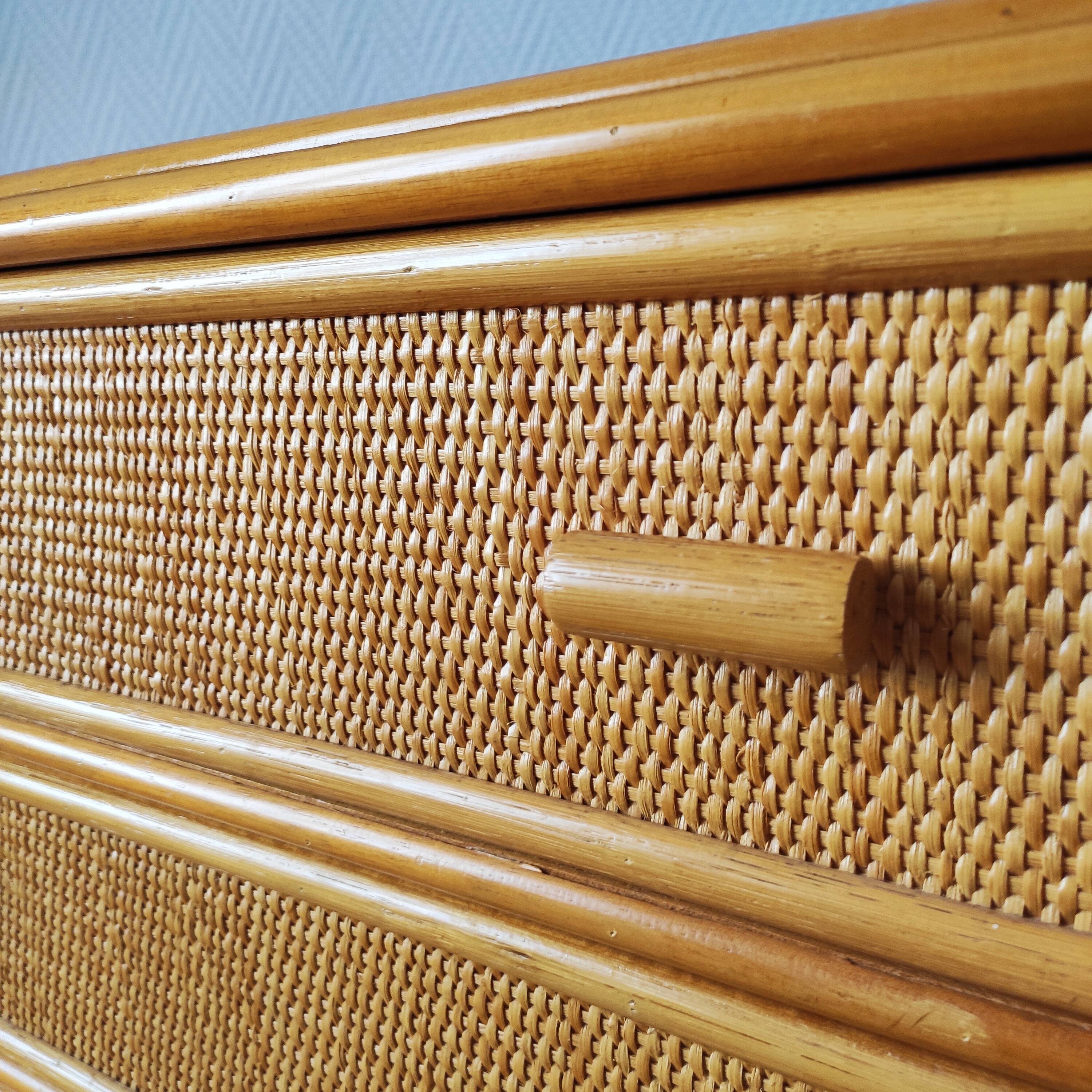 Vintage chest of drawers in light rattan