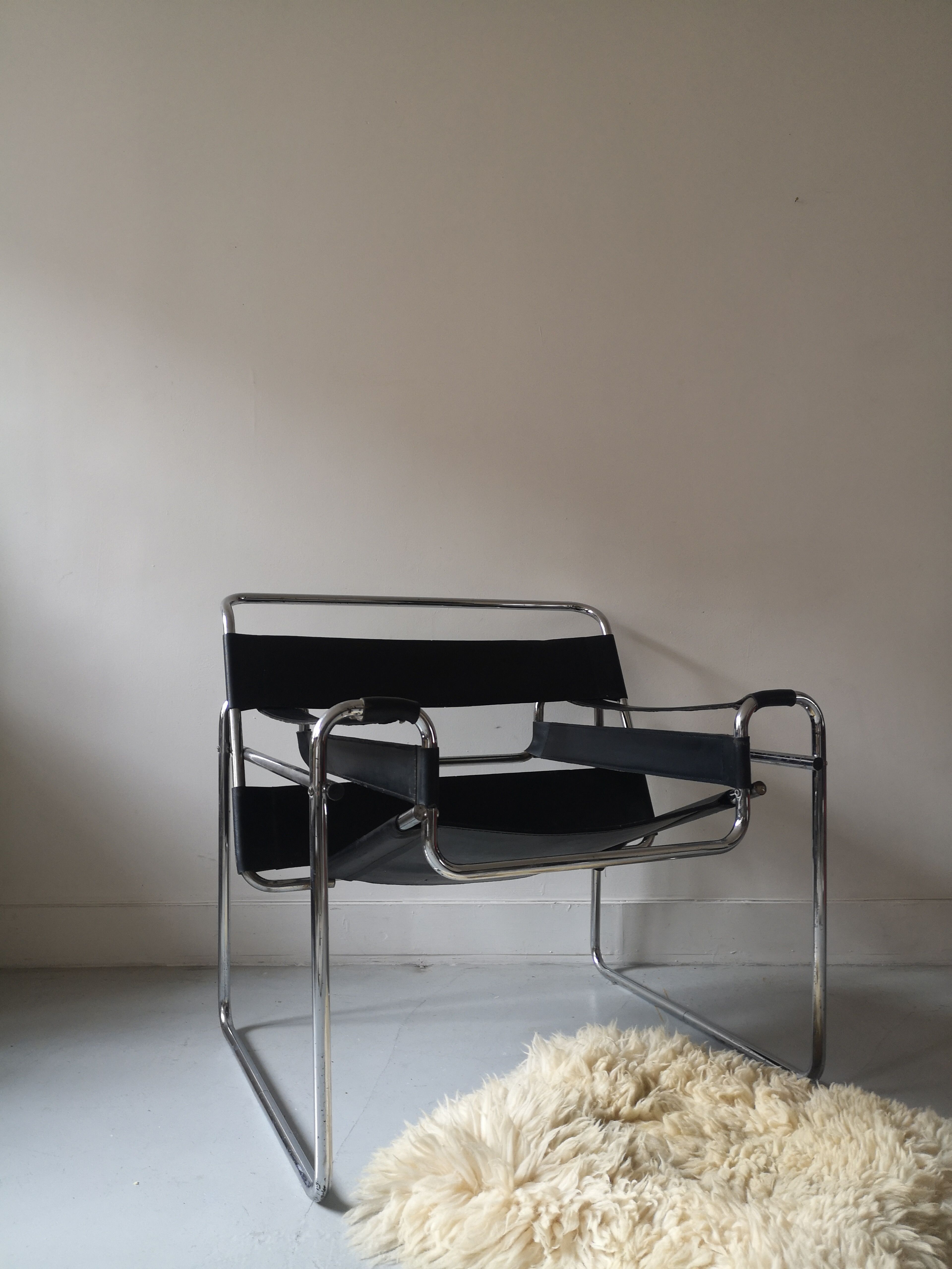 Black leather armchair Wassily by Marcel Breuer, 1970