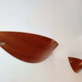 Large wooden and brass wall lights by Declic France, 1980s.