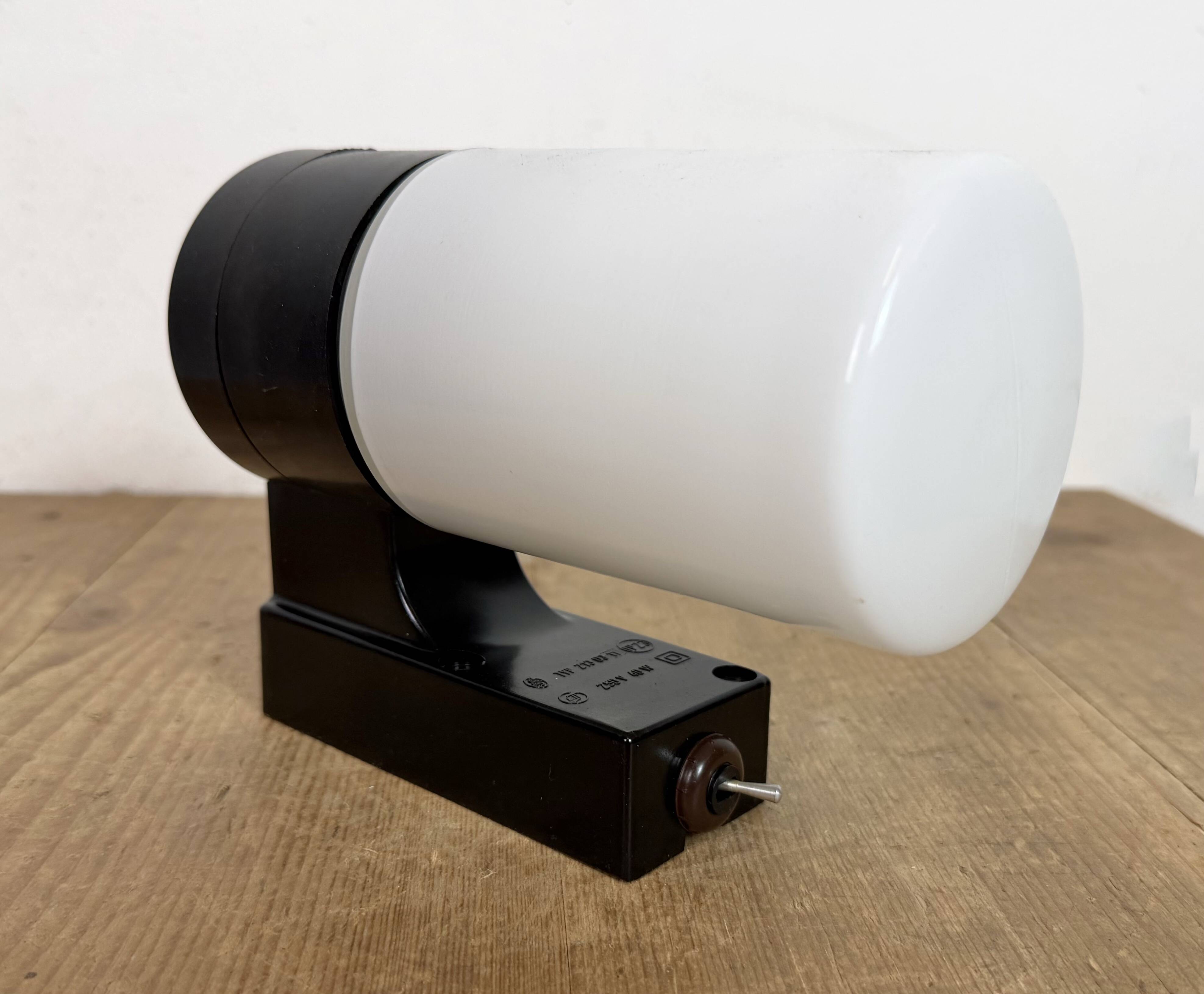 Industrial Brown Bakelite Wall Light with Milk Glass, 1960s