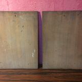 Pair Old Oil Table on Panel View River 19th Vintage Campaign