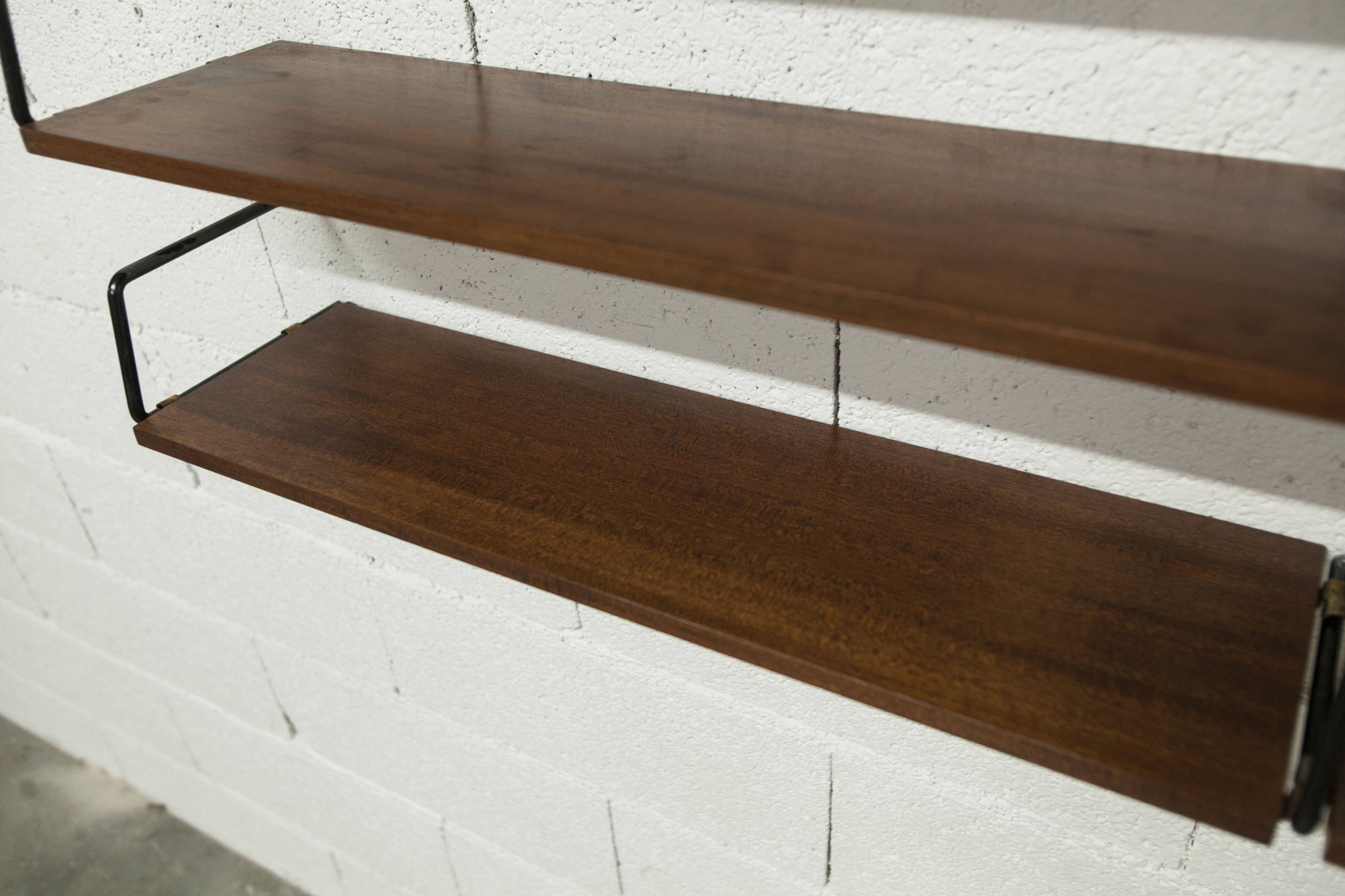 Zigzag string shelf 3 black ladders 5 teak shelves 1950