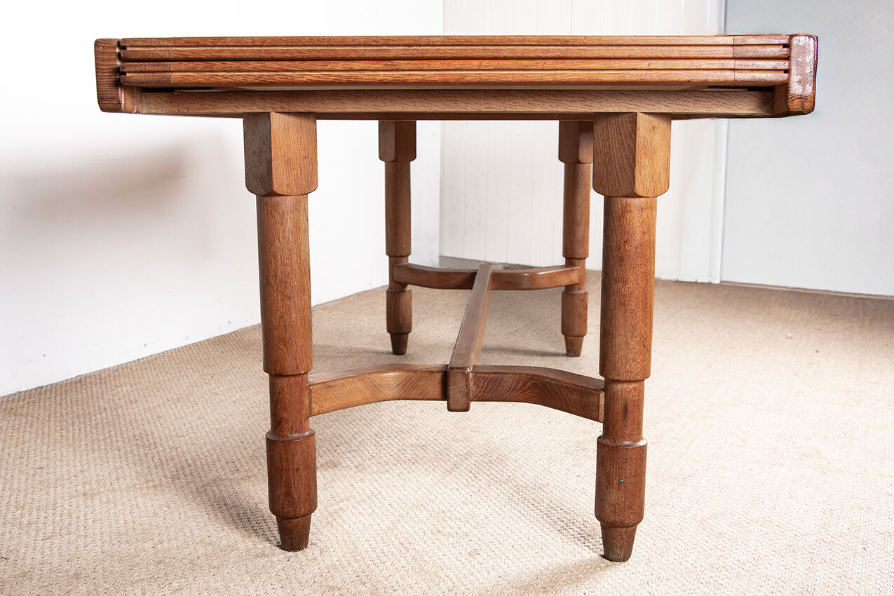 Large extendable dining table, 320 cm, in oak, Guillerme and Chambron.